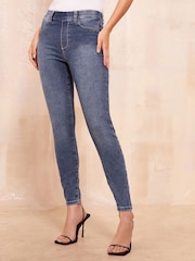 Friends Like These Mid Blue Elasticated Waist Denim Jeggings - Image 1 of 4