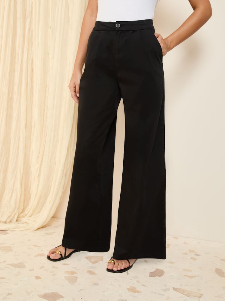 Friends Like These Black Wide Leg Pleat Front Chino Trousers - Image 2 of 4