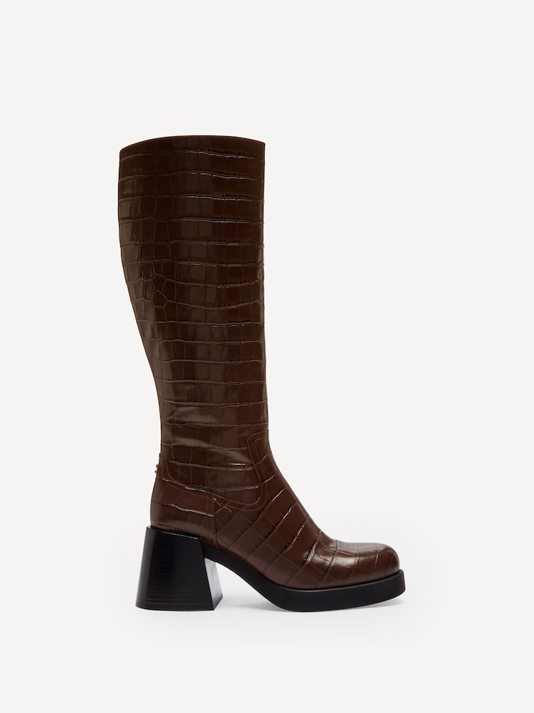 COACH Brown Natasha Embossed Croc Boots - Image 1 of 6