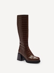 COACH Brown Natasha Embossed Croc Boots - Image 2 of 6