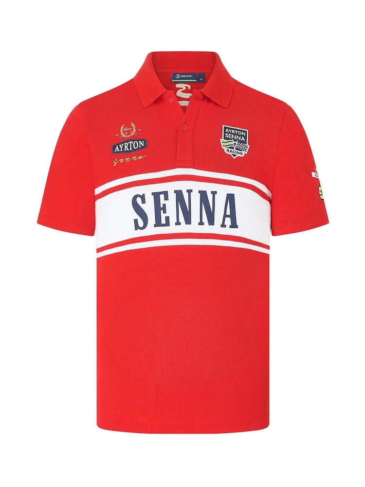 Fanatics Red F1 Ayrton Senna Legacy Patchwork Polo Shirt - Image 2 of 3
