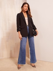 Friends Like These Black Petite Edge to Edge Tailored Sleeve Detail Blazer - Image 3 of 4