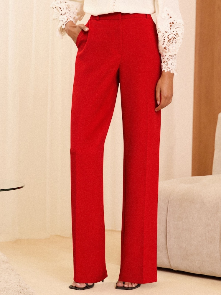Love & Roses Red High Waist Wide Leg Tailored Trousers - Image 1 of 4