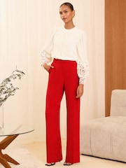 Love & Roses Red High Waist Wide Leg Tailored Trousers - Image 2 of 4