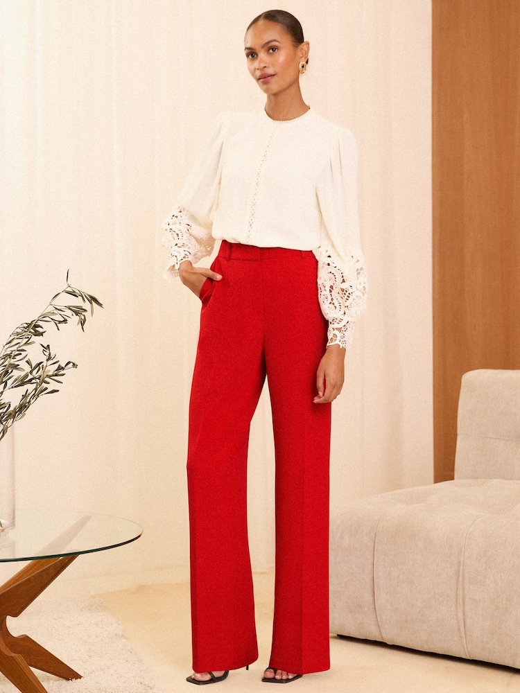Love & Roses Red High Waist Wide Leg Tailored Trousers - Image 2 of 4