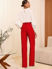 Love & Roses Red High Waist Wide Leg Tailored Trousers - Image 4 of 4