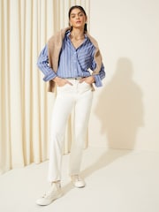 Friends Like These Blue Stripe Poplin Long Sleeve Button Through 100% Cotton Shirt - Image 2 of 4