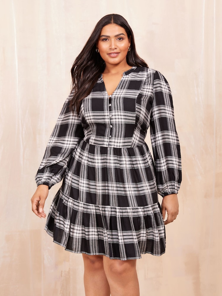 Friends Like These Black/White Midi Check Smock Dress - Image 1 of 5