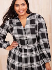 Friends Like These Black/White Midi Check Smock Dress - Image 2 of 5