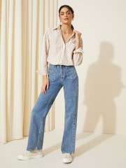 Friends Like These Cream Stripe Poplin Long Sleeve Button Through 100% Cotton Shirt - Image 2 of 8