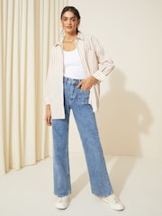 Friends Like These Cream Stripe Poplin Long Sleeve Button Through 100% Cotton Shirt - Image 3 of 8