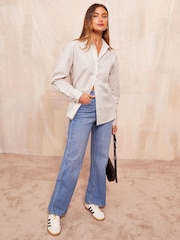 Friends Like These Cream Stripe Poplin Long Sleeve Button Through 100% Cotton Shirt - Image 6 of 8