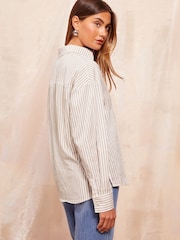 Friends Like These Cream Stripe Poplin Long Sleeve Button Through 100% Cotton Shirt - Image 7 of 8