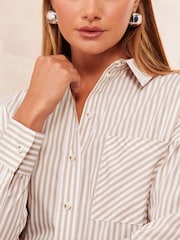 Friends Like These Cream Stripe Poplin Long Sleeve Button Through 100% Cotton Shirt - Image 8 of 8