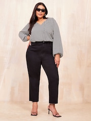 Friends Like These Black/White Long Sleeve Satin Tie Neck Blouse - Image 3 of 4