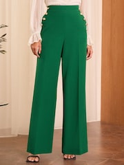 Love & Roses Green Military Button Wide Leg Tailored Trousers - Image 1 of 4