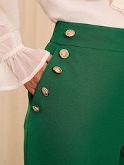 Love & Roses Green Military Button Wide Leg Tailored Trousers - Image 2 of 4