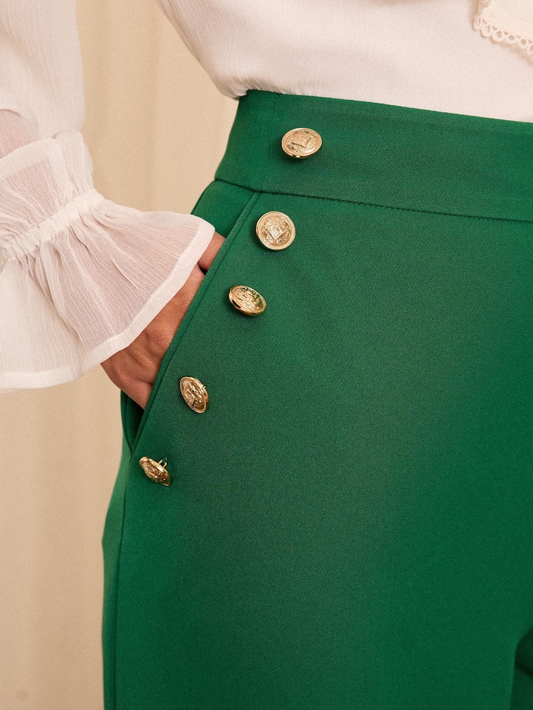 Love & Roses Green Military Button Wide Leg Tailored Trousers - Image 2 of 4