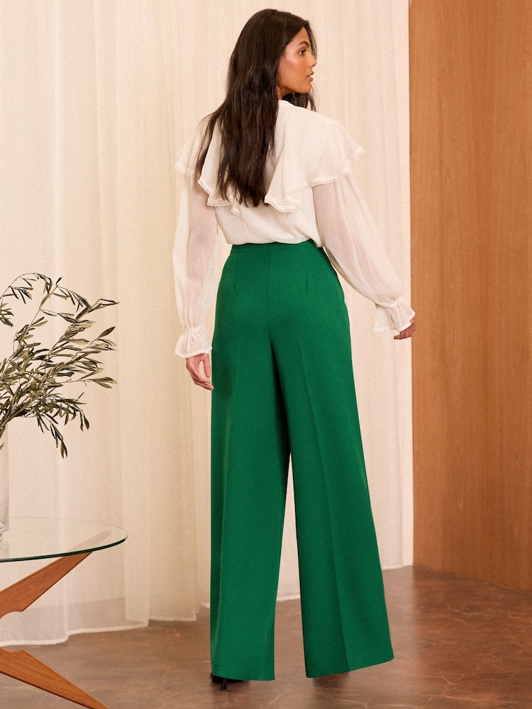 Love & Roses Green Military Button Wide Leg Tailored Trousers - Image 4 of 4