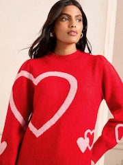 Love & Roses Red Petite Sequin Heart Motif Jumper - Image 2 of 4