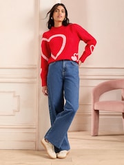 Love & Roses Red Petite Sequin Heart Motif Jumper - Image 3 of 4