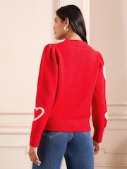 Love & Roses Red Petite Sequin Heart Motif Jumper - Image 4 of 4