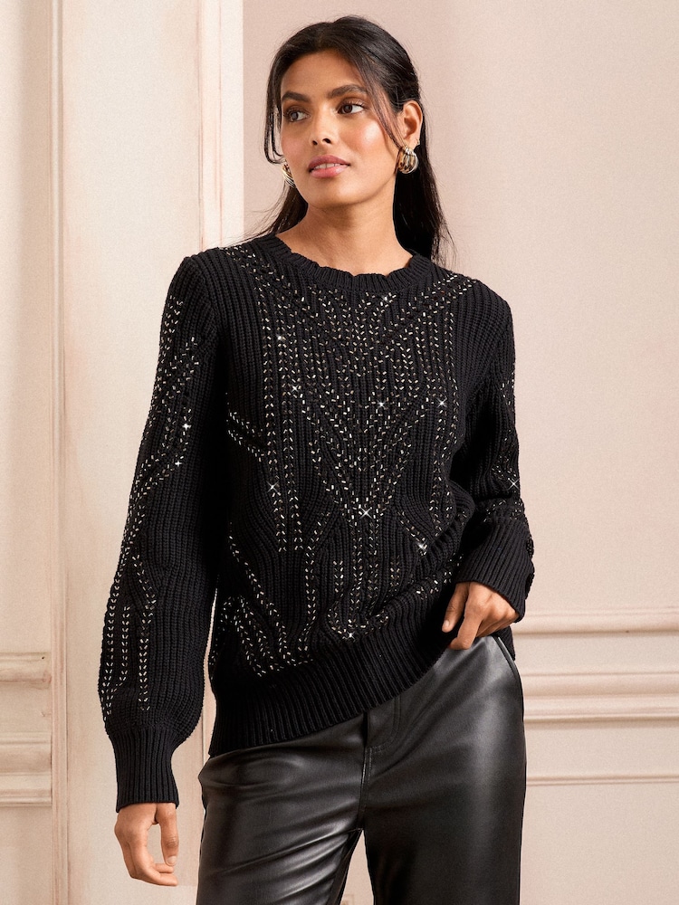 Love & Roses Black Hotfix Jumper - Image 1 of 4