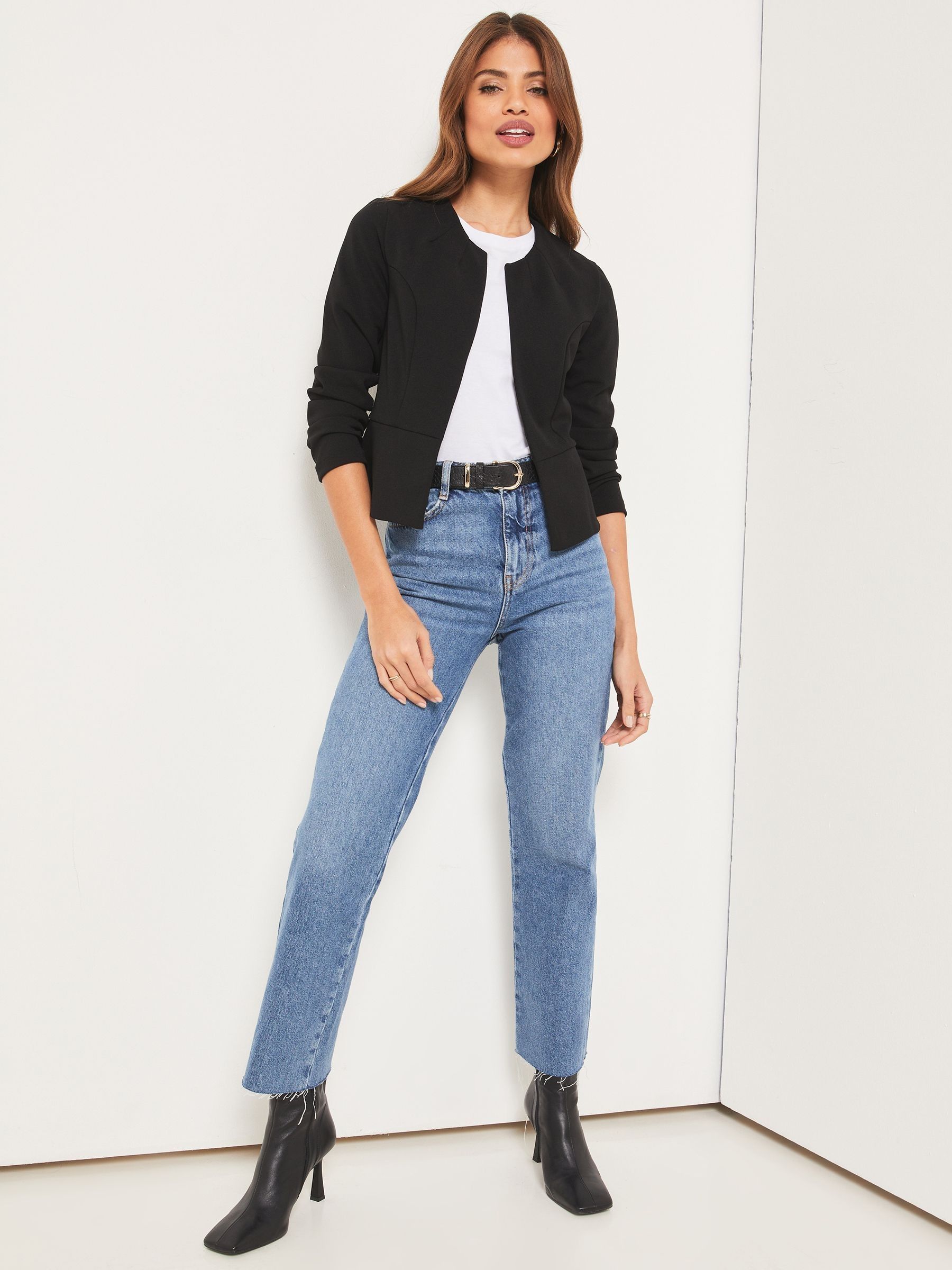 Buy Lipsy Black Cropped Collarless Blazer from Next USA