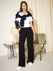 Friends Like These Black Premium Elastic Back Tailored Wide Leg Trousers - Image 2 of 4
