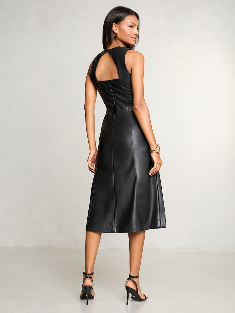 Lipsy Faux Leather Sleeveless Fit and Flare Midi Dress - Imagen 4 de 4