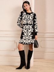 Love & Roses Black Floral Jacquard Knit Dress - Image 1 of 4
