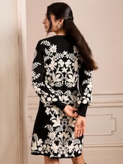 Love & Roses Black Floral Jacquard Knit Dress - Image 2 of 4