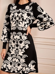 Love & Roses Black Floral Jacquard Knit Dress - Image 4 of 4