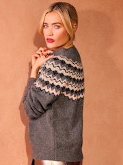 Love & Roses Grey Cosy Hotfix Jumper With a Touch of Wool - Image 2 of 4