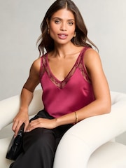 Lipsy Burgundy Red Lace Panel Vest - Image 1 of 4