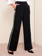 Friends Like These Black on White Wide Leg Tailored Side Stripe Trousers - Image 1 of 1