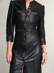 Lipsy Faux Leather Collarless Midi Shirt Dress - Imagen 3 de 4