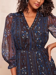 Friends Like These Blue Floral Long Sleeve Chiffon Mini Dress - Image 4 of 5