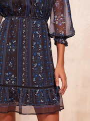 Friends Like These Blue Floral Long Sleeve Chiffon Mini Dress - Image 5 of 5