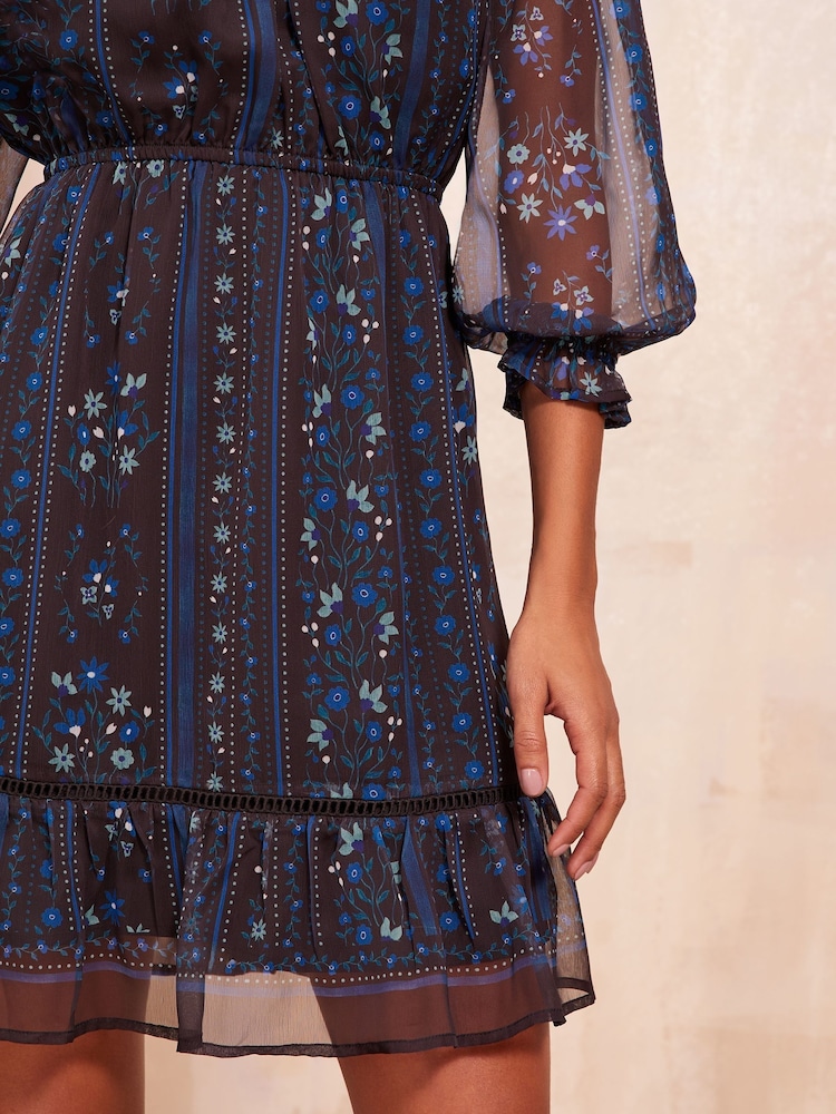 Friends Like These Blue Floral Long Sleeve Chiffon Mini Dress - Image 5 of 5