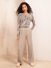 Friends Like These Camel Premium Elastic Back Tailored Wide Leg Trousers - Image 2 of 4
