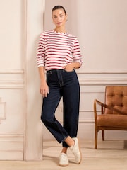 Love & Roses Red and White Stripe Bow Back Jersey Long Sleeve 100% Cotton Top - Image 4 of 4