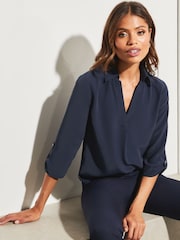 Lipsy Navy V-Neck 3/4 Sleeve Collared Blouse - Image 4 of 4