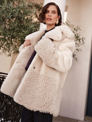 Love & Roses Cream Faux Fur Shearling Mix Coat - Image 4 of 4