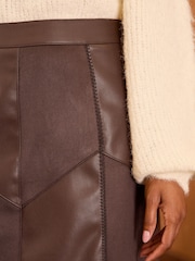 Love & Roses Brown Faux Leather and Suedette Patch Mini Skirt - Image 3 of 4