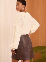 Love & Roses Brown Faux Leather and Suedette Patch Mini Skirt - Image 4 of 4