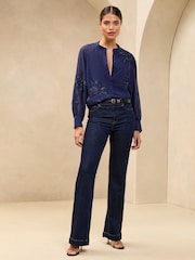 Lipsy Navy Long Sleeve Grandad Collar Blouse - Image 2 of 4