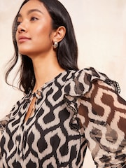 Friends Like These Black/White Long Sleeve Chiffon Frill Mini Dress - Image 5 of 5