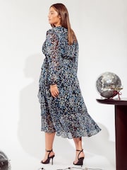 Friends Like These Blue Curve Long Sleeves Printed Wrap Midi Dress - Image 3 of 4