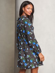 Lipsy Black Mini Printed Long Sleeve Keyhole Underbust Dress - Image 4 of 4